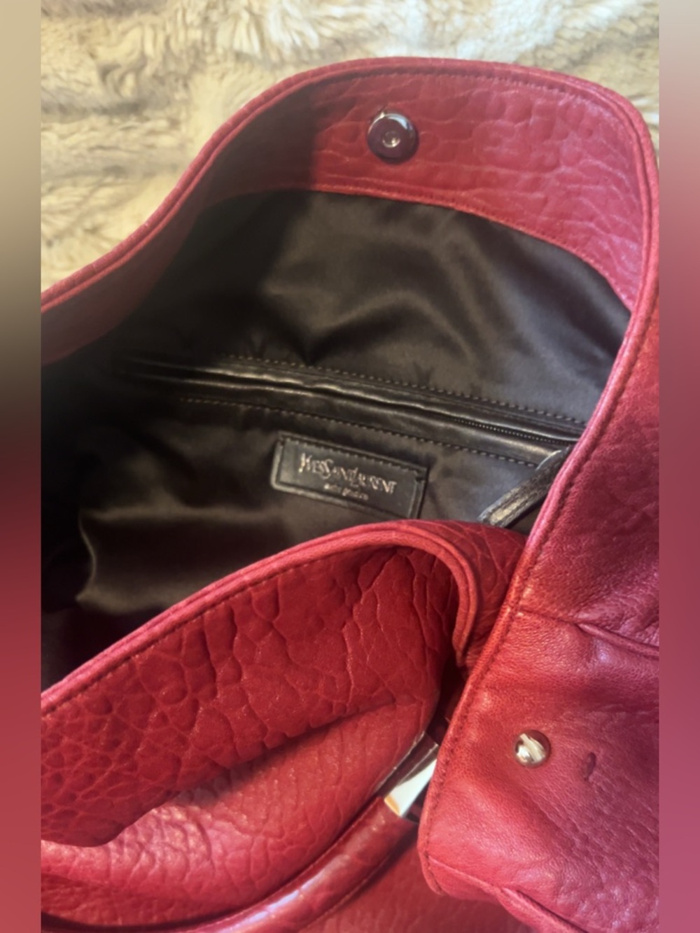 NEW | Yves Saint Laurent | Plush Red Crimson Leather Shoulder Handbag Women’s - Picture 9 of 15